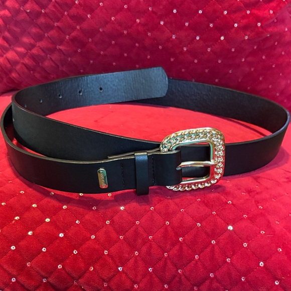 Elegant Anne Klein Black Belt with Gold Buckle - Picture 1 of 6